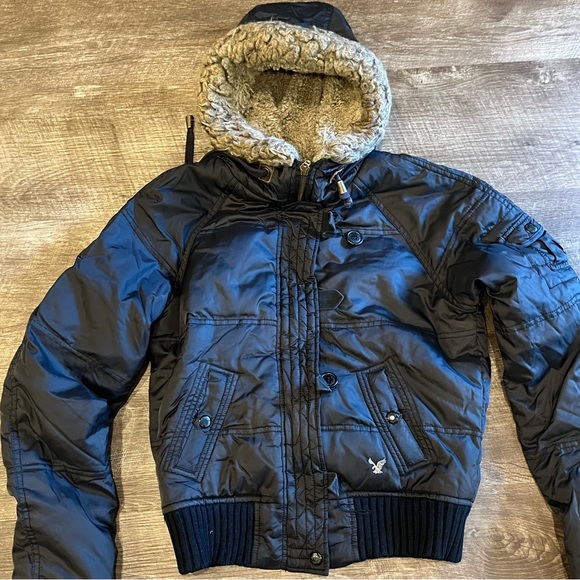 American eagle outfitters puffer black jacket size s small petite - Picture 1 of 5
